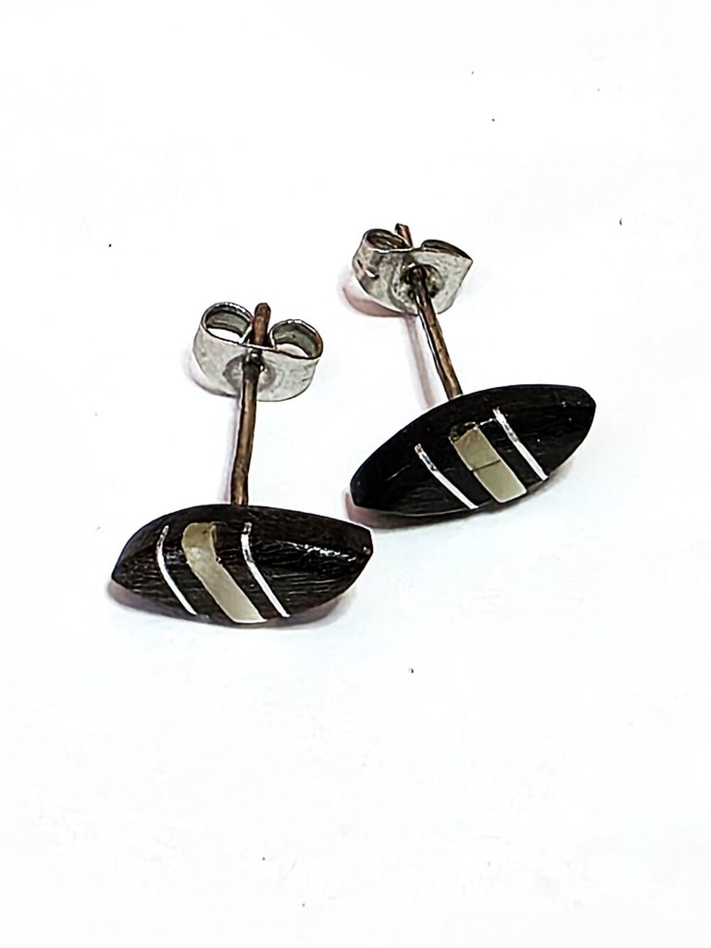 Wood & inlaid Mother of Pearl + silver earrings